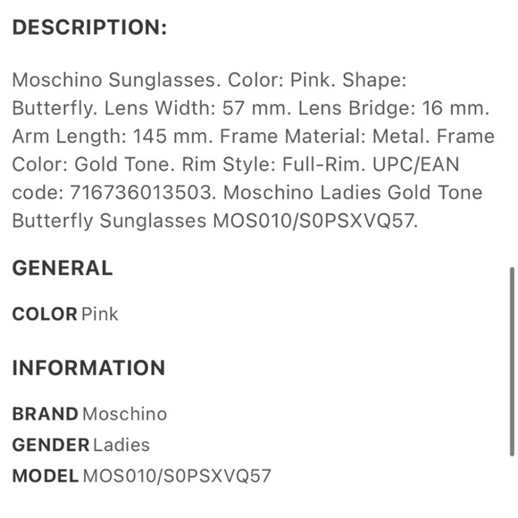 Moschino Gold Tone Butterfly Sunglasses New main image 4